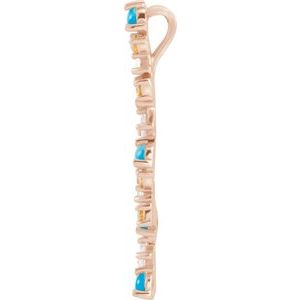 14K Rose Gold  Natural Honey Topaz. Natural Turquoise & 1/8 CTW Natural Diamond Scattered Bar Pendant