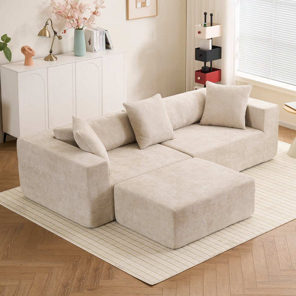 Modular cross-section with L-shaped lounge chair, cloud sofa, living room, bedroom soft cushion sofa - no installation required - chenille fabric  (Beige)