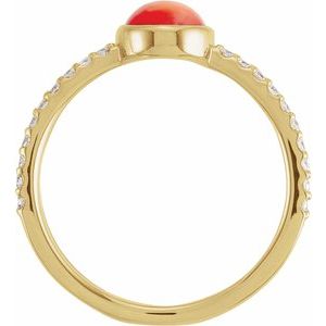 14K Yellow Gold Natural Pink Coral & 3/8 CTW Natural Diamond Ring