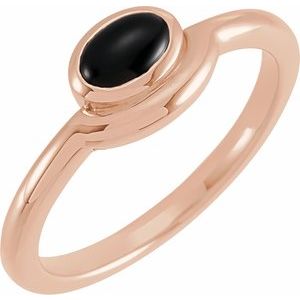 14K Rose Gold Natural Black Onyx Bezel-Set Cabochon Ring