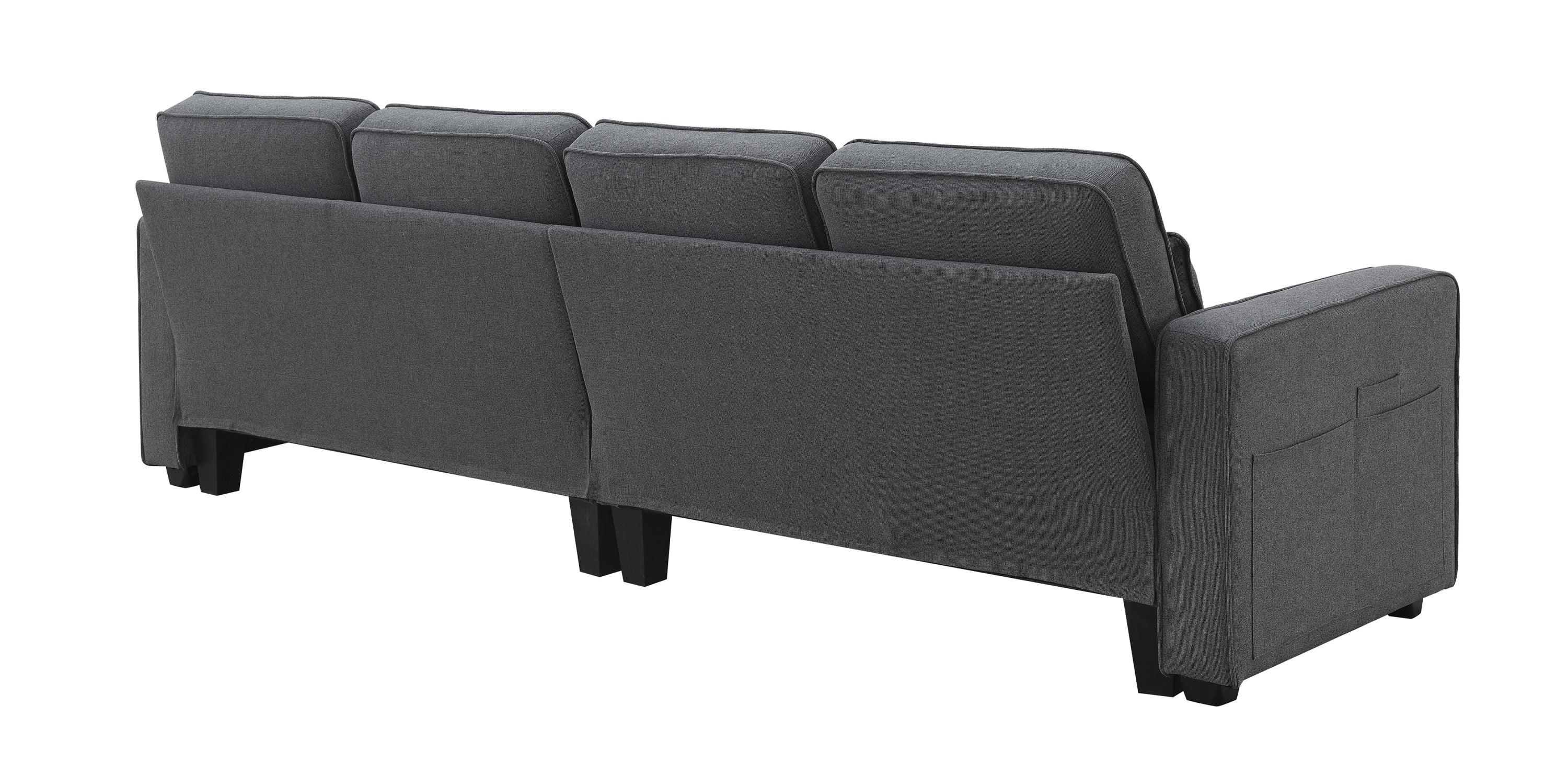 [VIDEO provided] [New] 104' 4-Seater Modern Linen Fabric Sofa with Armrest Pockets and 4 Pillows,Minimalist Style Couch for Living Room, Apartment, Office,3 Colors