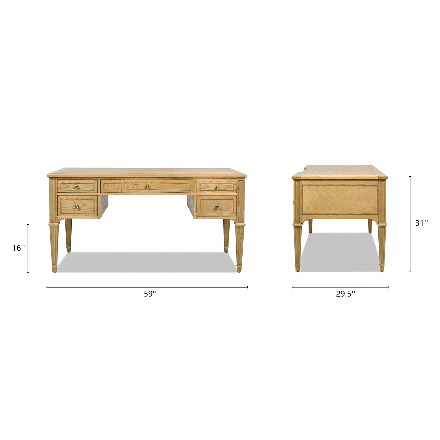 Dauphin Gold Accent 5-Drawer Wood Executive Desk, Natural Brown Wood