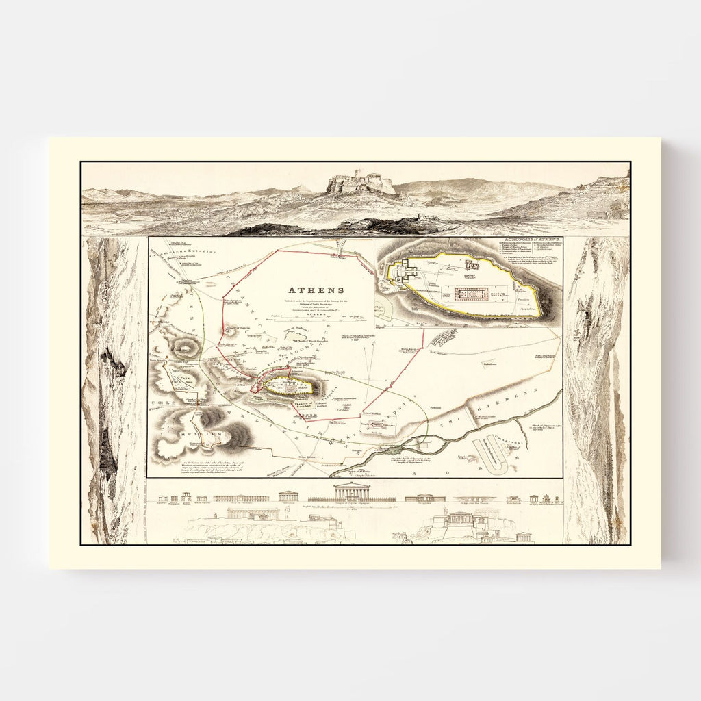 Vintage Map of Athens, Greece 1832