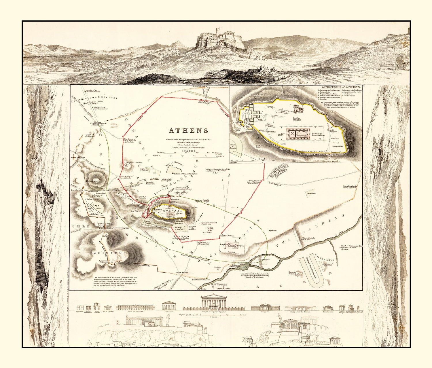 Vintage Map of Athens, Greece 1832
