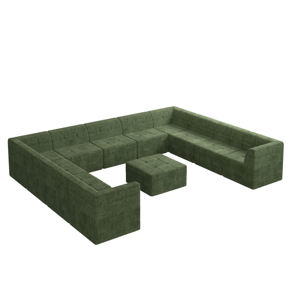 U shape Modular Sectional Sofa,DIY Compressed Sectional Sofa Modern Minimalist Style Corduroy Couch, Sleeper Sofa for Living Room, Bedroom, Comfy Compressed Sofa Couch Space-GREEN