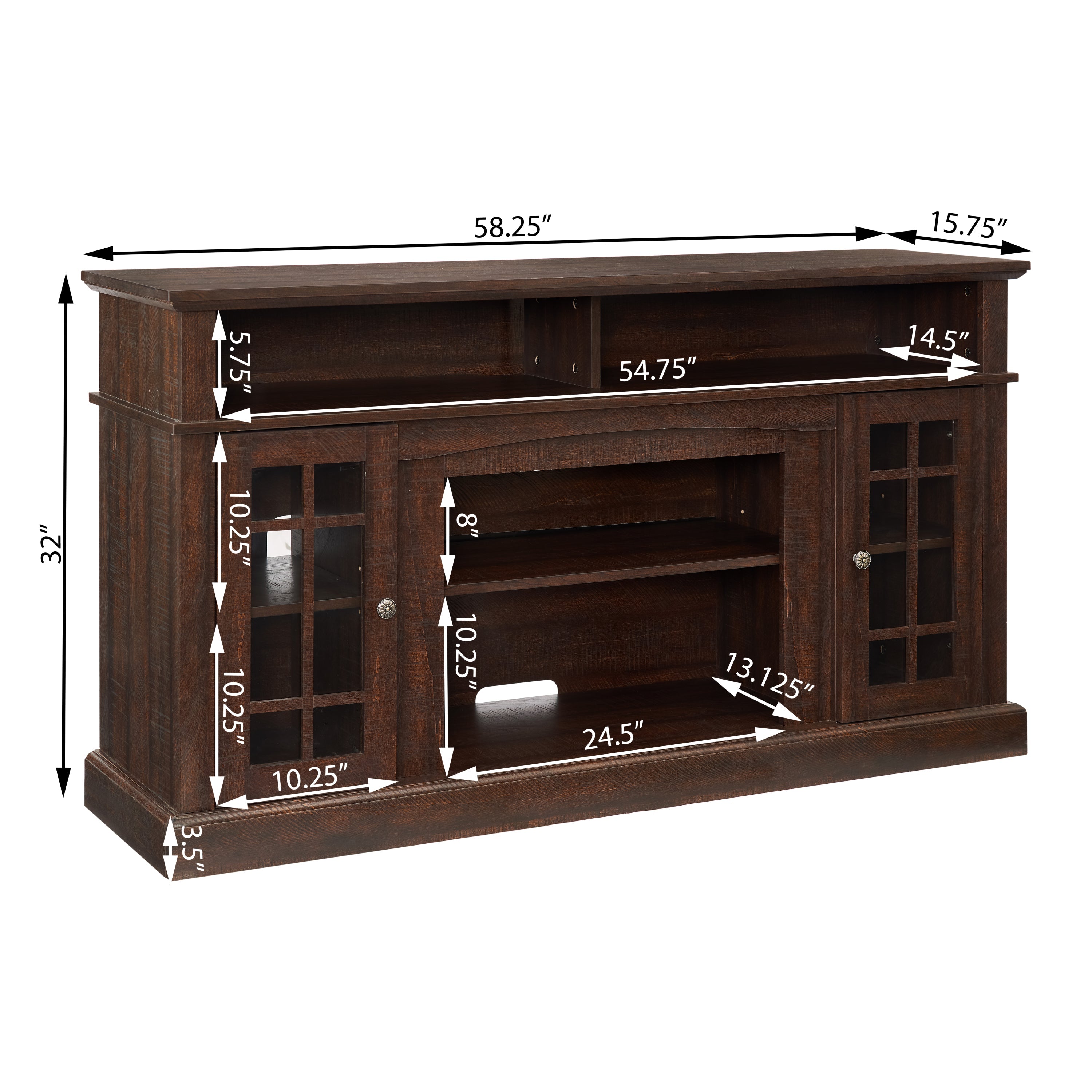 Classic TV Media Stand Modern Entertainment Console for TV Up to 65' with Open and Closed Storage Space, Espresso, 58.25'W*15.75'D*32'H