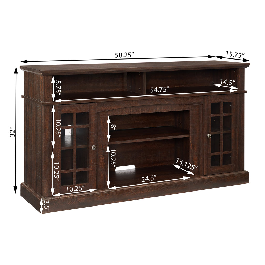 Classic TV Media Stand Modern Entertainment Console with 23' Fireplace Insert for TV Up to 65' with Open and Closed Storage Space, Espresso, 58.25'W*15.75'D*32'H