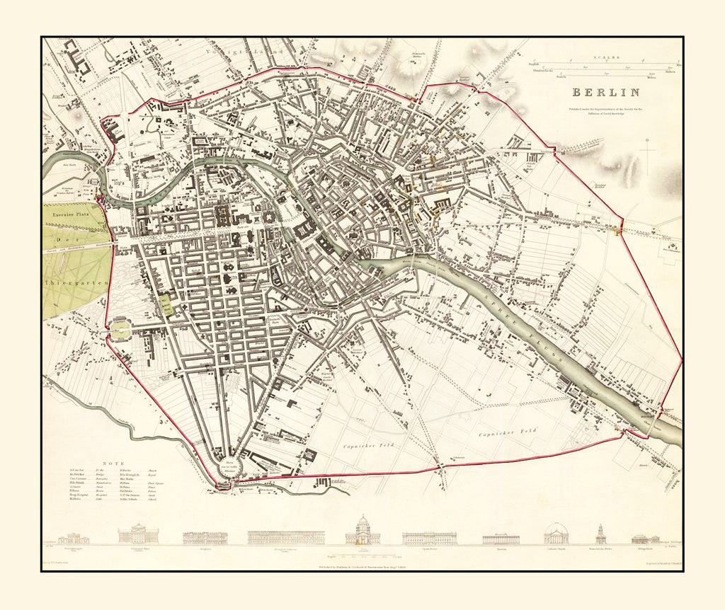Vintage Map of Berlin, Germany 1833