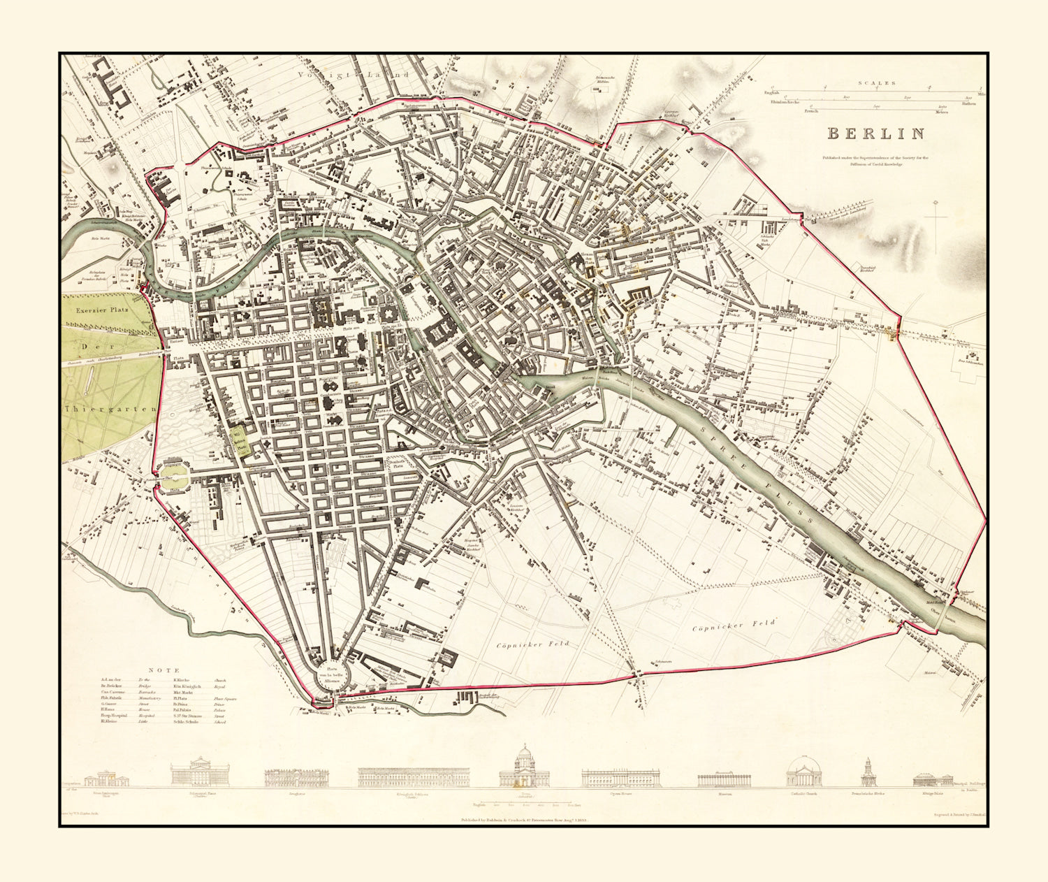 Vintage Map of Berlin, Germany 1833