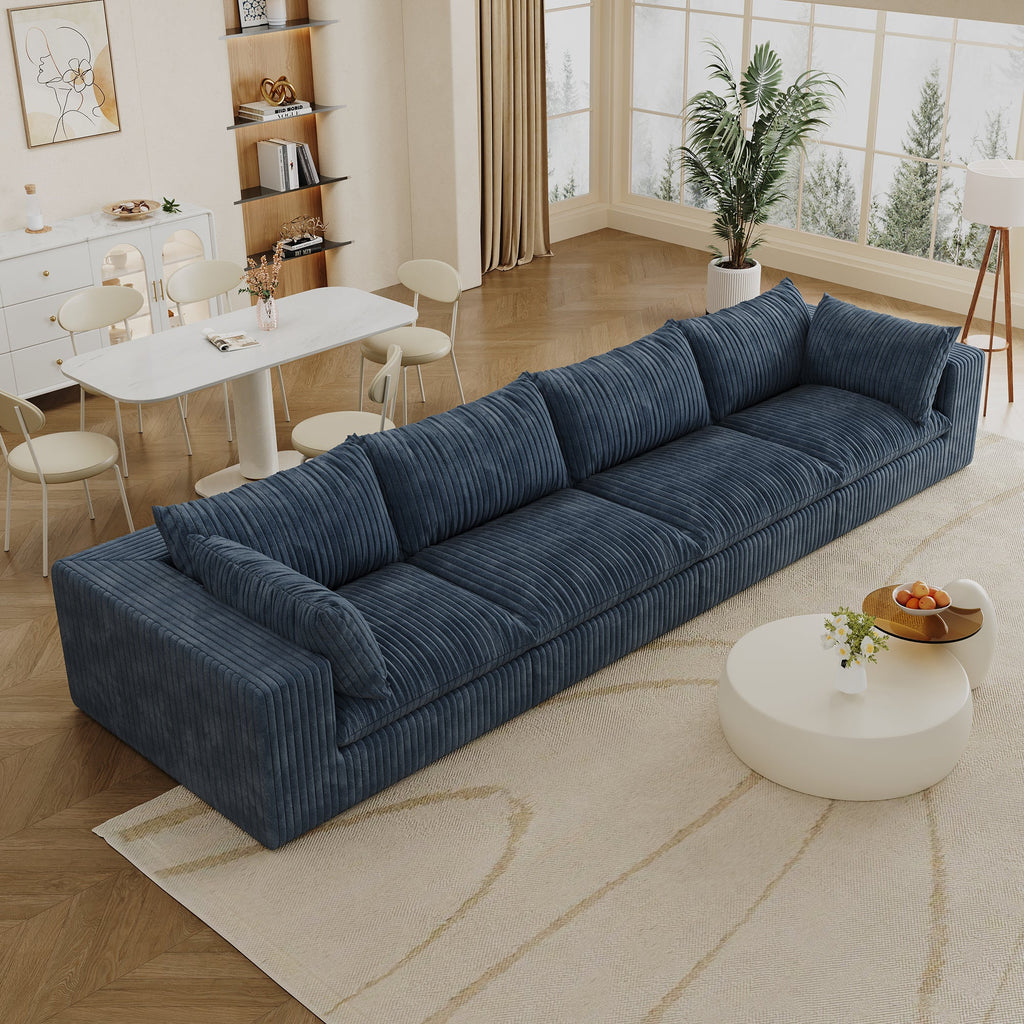 157.6'Cloud Sofa,Corduroy Fabric,Deep Seat Couches,Double-layer design,Removable  Cushion,No Assembly,DIY Combination for Living room, Bedroom,Conference room ,Apartment,Blue