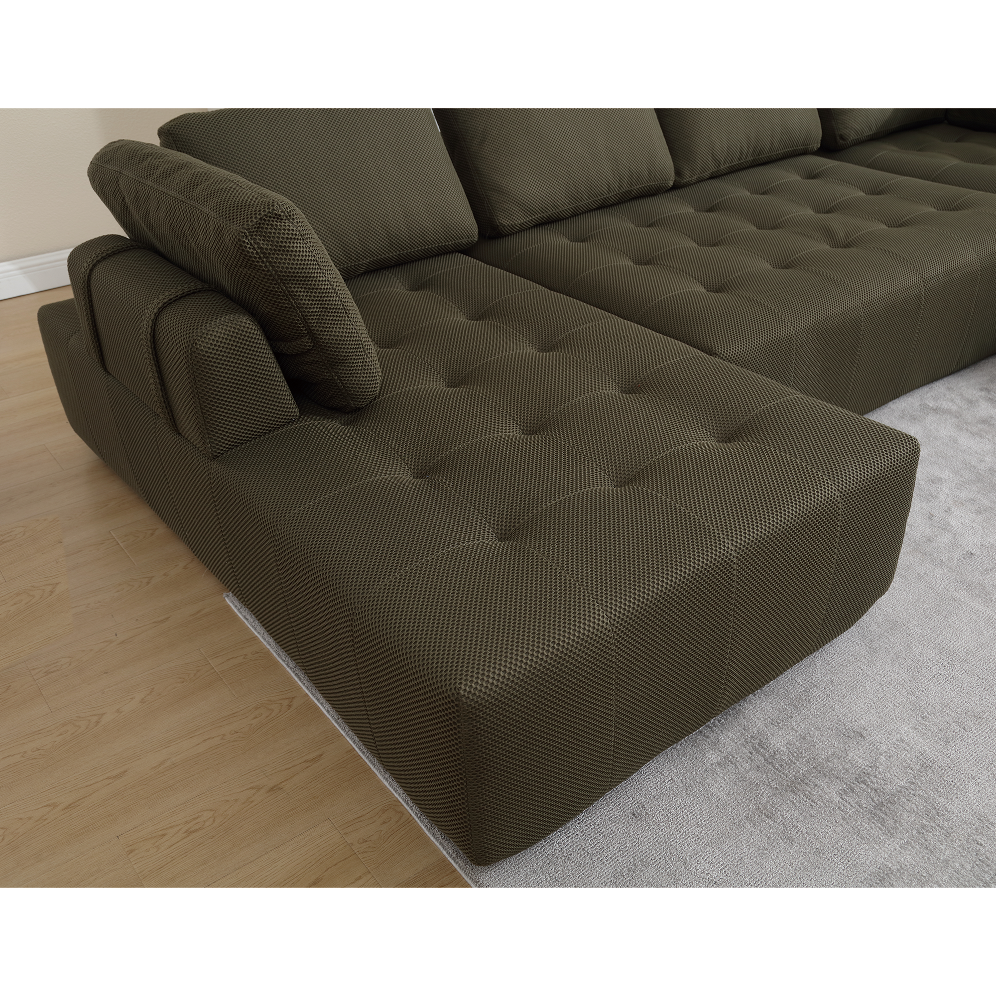 [NEW ARRIVED] [VIDEO PROVIDED]138.5 'Modular Combination Sofa, U-shaped Sofa, Living Room, Apartment, Upholstered ,6-seat Sofa, Free Combination Sofa (Mesh Fabric), Breathable Fabric,Green