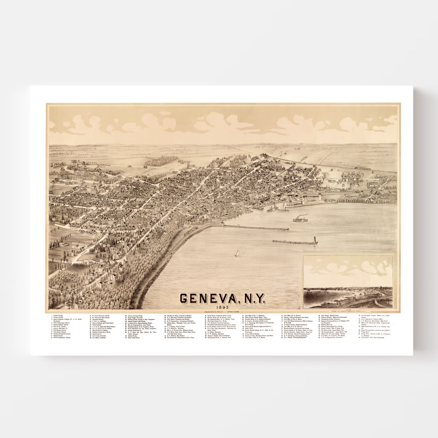 Vintage Map of Geneva, New York 1893