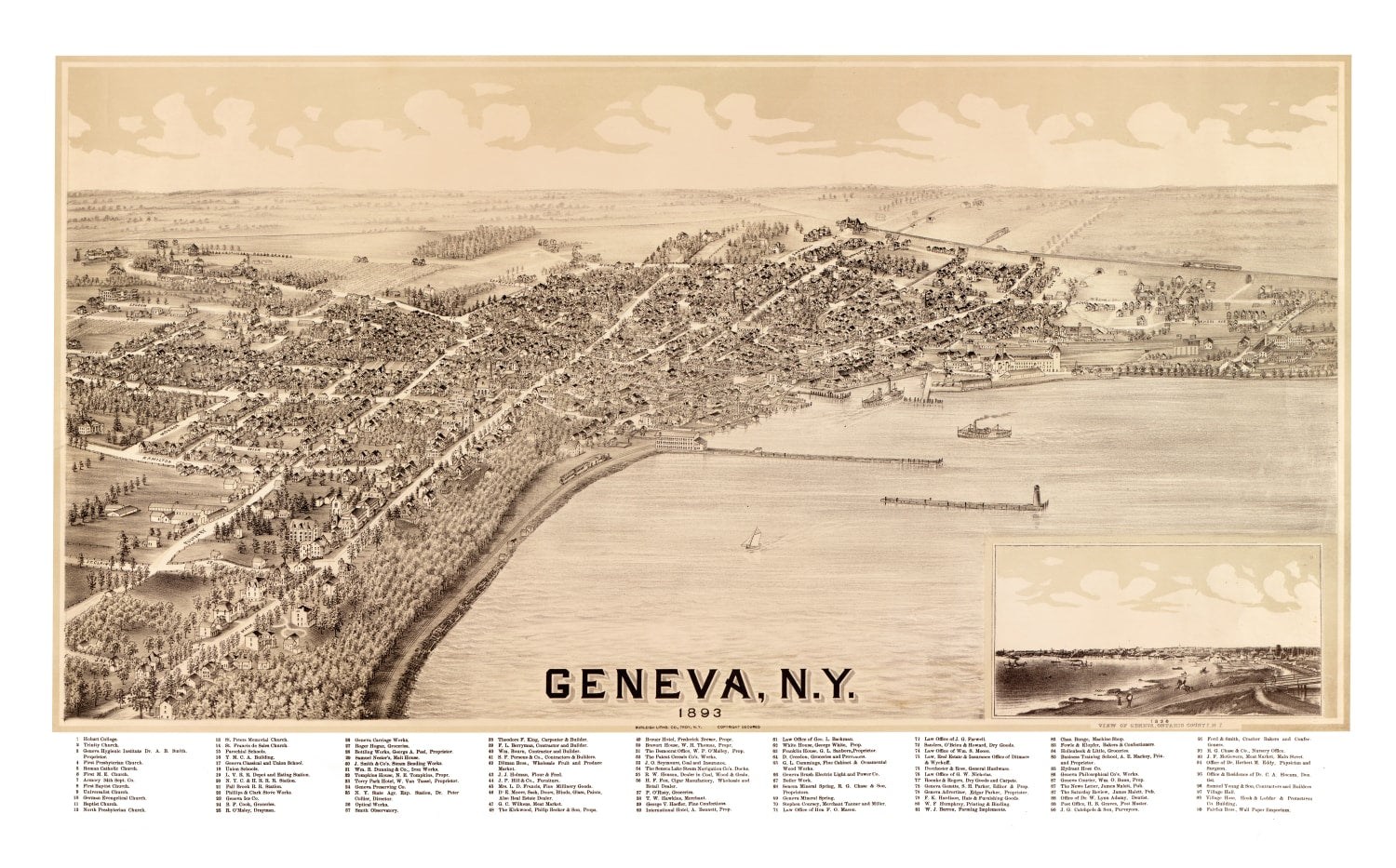 Vintage Map of Geneva, New York 1893