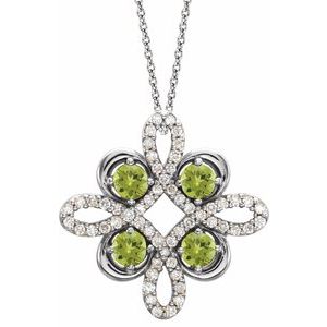 Platinum Natural Peridot & 1/6 CTW Natural Diamond Clover 18" Necklace