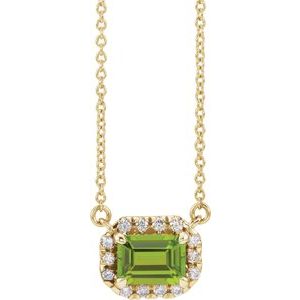 14K Yellow Gold 7x5 mm Natural Peridot & 1/5 CTW Natural Diamond Halo-Style 18" Necklace