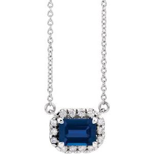 Sterling Silver 6x4 mm Lab-Grown Blue Sapphire & 1/5 CTW Natural Diamond Halo-Style 18" Necklace