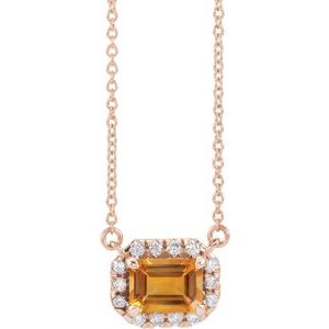 14K Rose Gold 6x4 mm Natural Citrine & 1/5 CTW Natural Diamond Halo-Style 18" Necklace