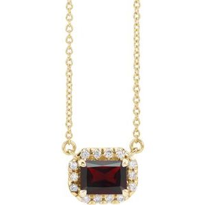 14K Yellow Gold 6x4 mm Natural Mozambique Garnet & 1/5 CTW Natural Diamond Halo-Style 18" Necklace