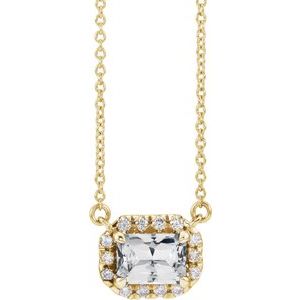 14K Yellow Gold 6x4 mm Natural White Sapphire & 1/5 CTW Natural Diamond Halo-Style 16" Necklace