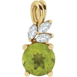 14K Yellow Gold Natural Peridot & 1/10 CTW Natural Diamond Pendant