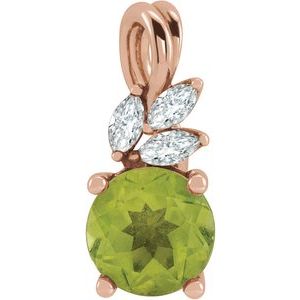 14K Rose Gold Natural Peridot & 1/10 CTW Natural Diamond Pendant