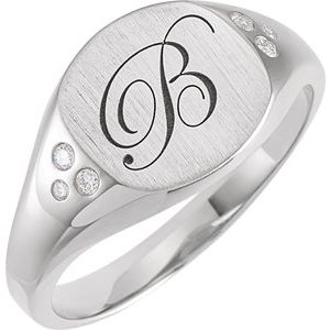 14K White Gold .05 CTW Natural Diamond Square Signet Ring