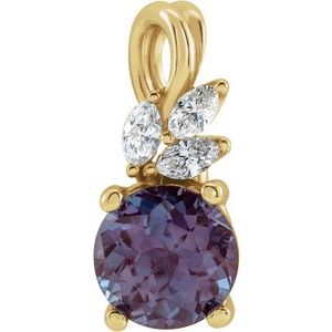14K Yellow Gold Lab-Grown Alexandrite & 1/10 CTW Natural Diamond Pendant