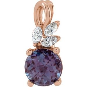 14K Rose Gold Lab-Grown Alexandrite & 1/10 CTW Natural Diamond Pendant