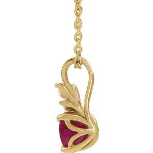 14K Yellow Gold Lab-Grown Ruby & 1/10 CTW Natural Diamond 16-18" Necklace