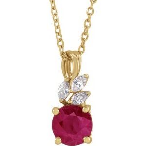 14K Yellow Gold Lab-Grown Ruby & 1/10 CTW Natural Diamond 16-18" Necklace