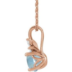 14K Rose Gold Natural Aquamarine & 1/10 CTW Natural Diamond 16-18" Necklace