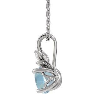 14K White Gold Natural Aquamarine & 1/10 CTW Natural Diamond 16-18" Necklace