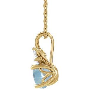 14K Yellow Gold Natural Aquamarine & 1/10 CTW Natural Diamond 16-18" Necklace