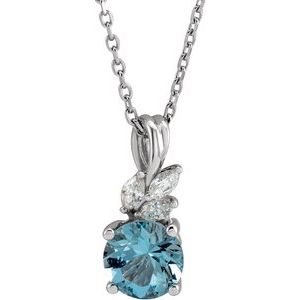Sterling Silver Natural Aquamarine & 1/10 CTW Natural Diamond 16-18" Necklace