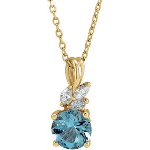 14K Yellow Gold Natural Aquamarine & 1/10 CTW Natural Diamond 16-18" Necklace