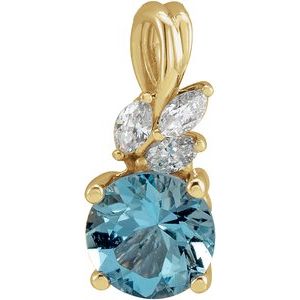 14K Yellow Gold Natural Aquamarine & 1/10 CTW Natural Diamond Pendant