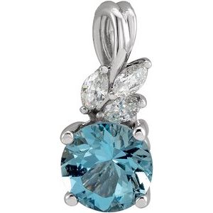 Sterling Silver Natural Aquamarine & 1/10 CTW Natural Diamond Pendant
