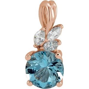 14K Rose Gold Natural Aquamarine & 1/10 CTW Natural Diamond Pendant
