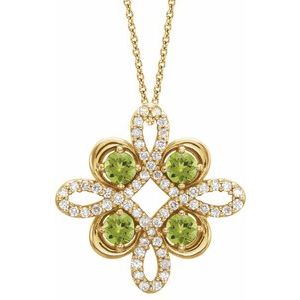 14K Yellow Gold Natural Peridot & 1/6 CTW Natural Diamond Clover 18" Necklace