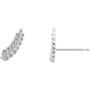 14K White Gold Left Leaf Ear Climber Mounting