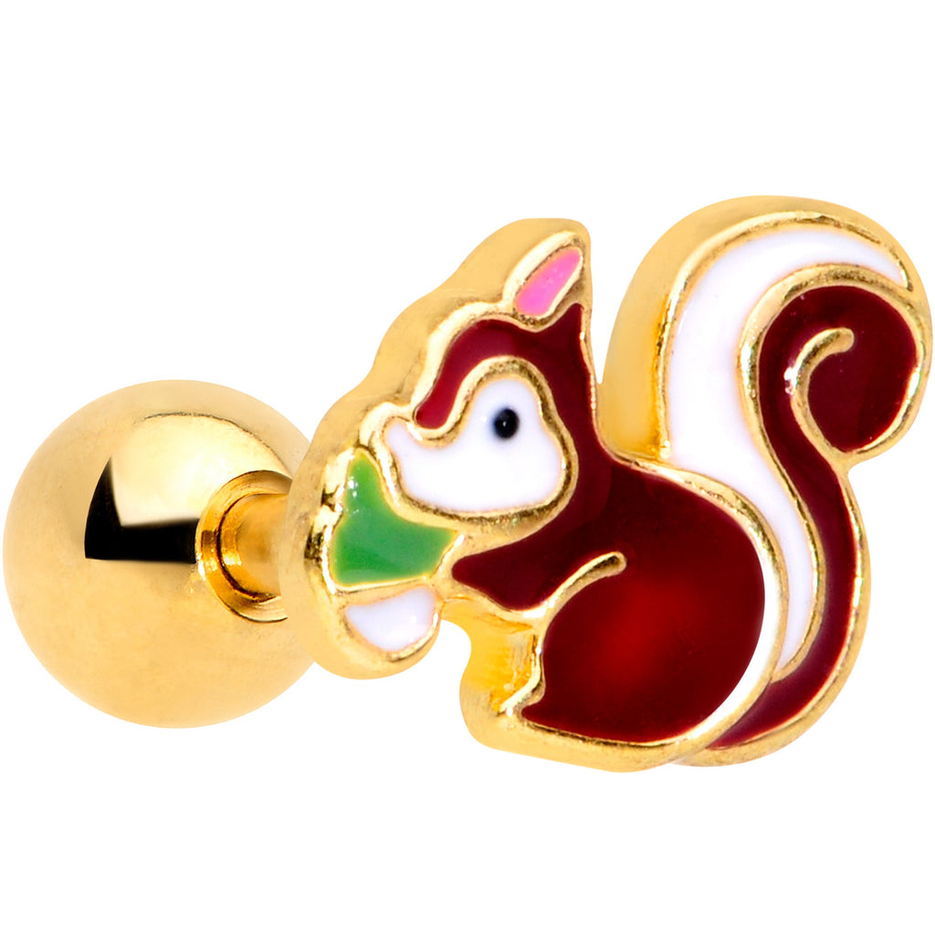 16G 1/4 Gold Tone Snacking Squirrel Cartilage Tragus Earring