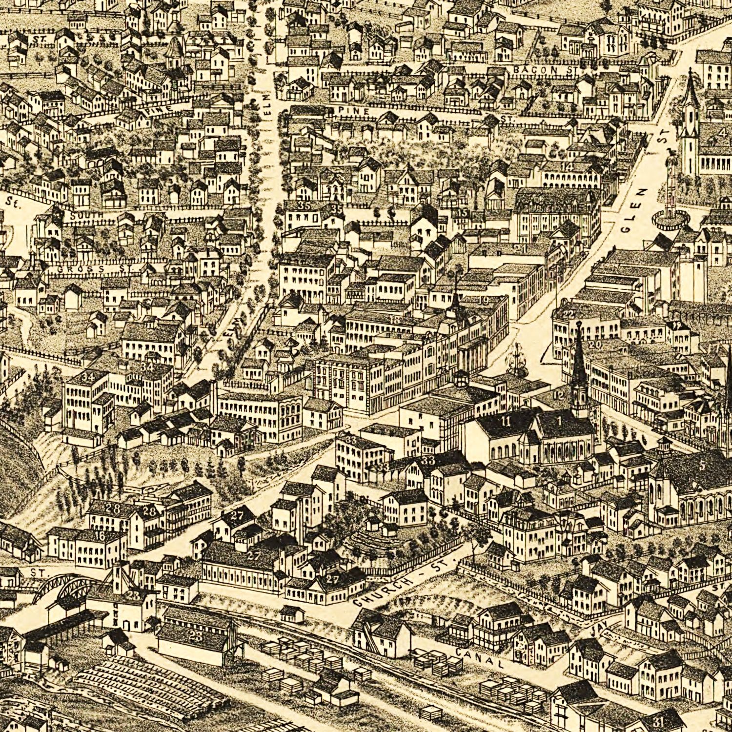 Vintage Map of Glens Falls, New York 1884