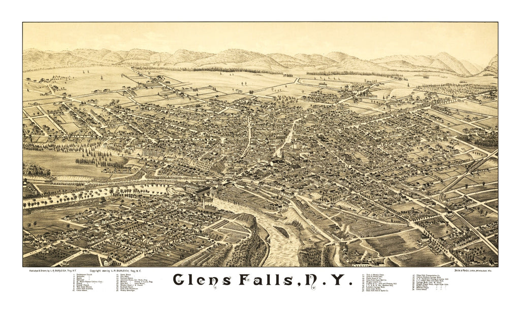 Vintage Map of Glens Falls, New York 1884