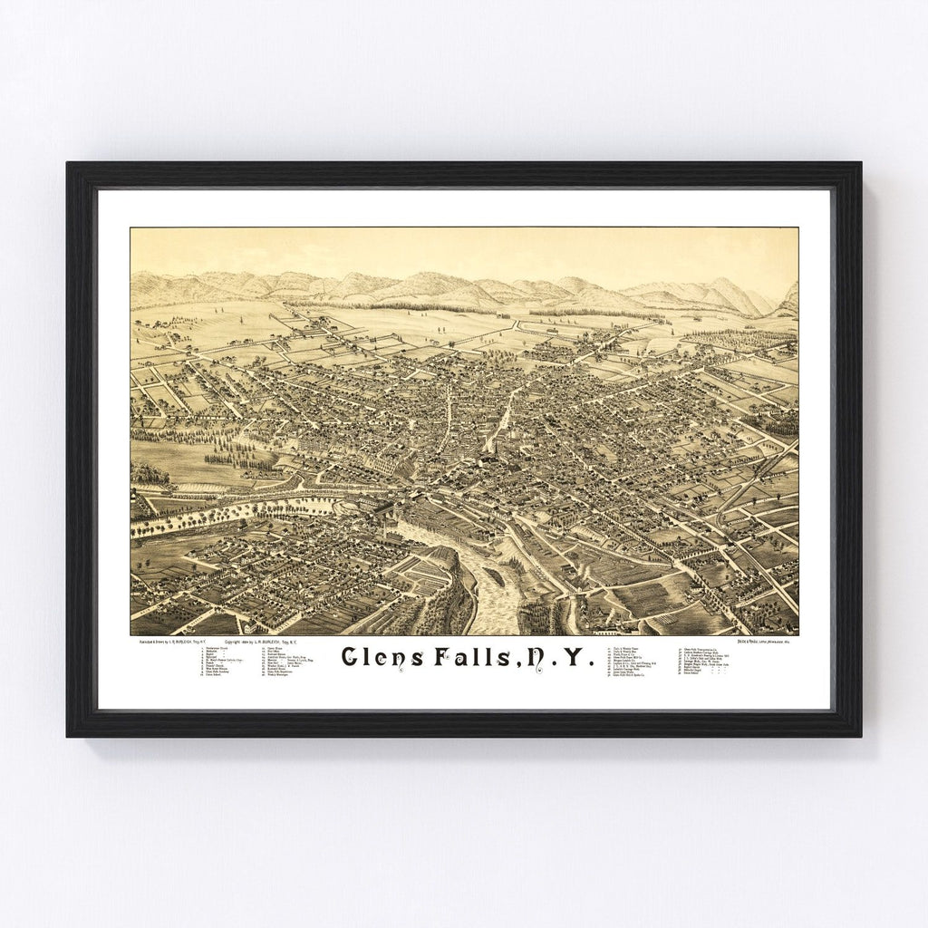 Vintage Map of Glens Falls, New York 1884