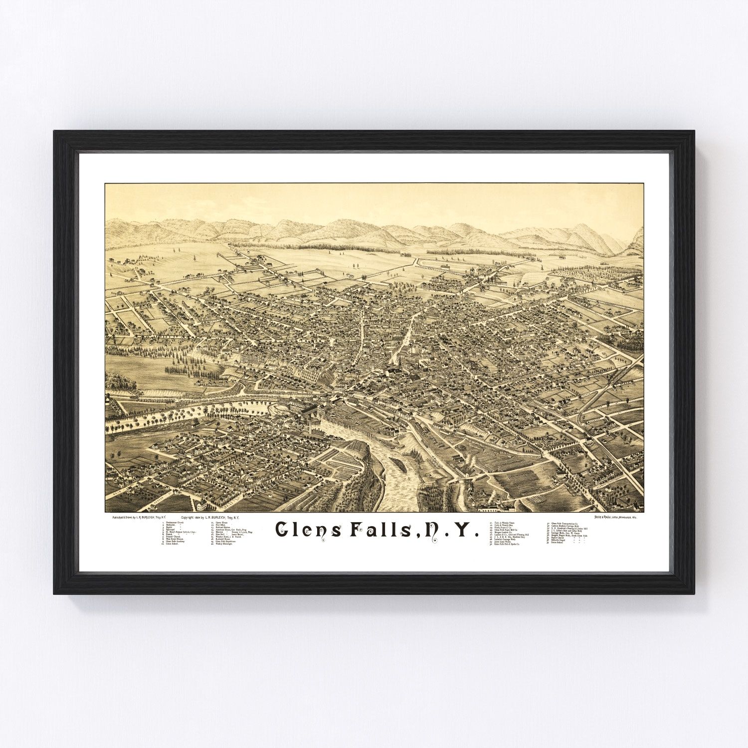 Vintage Map of Glens Falls, New York 1884