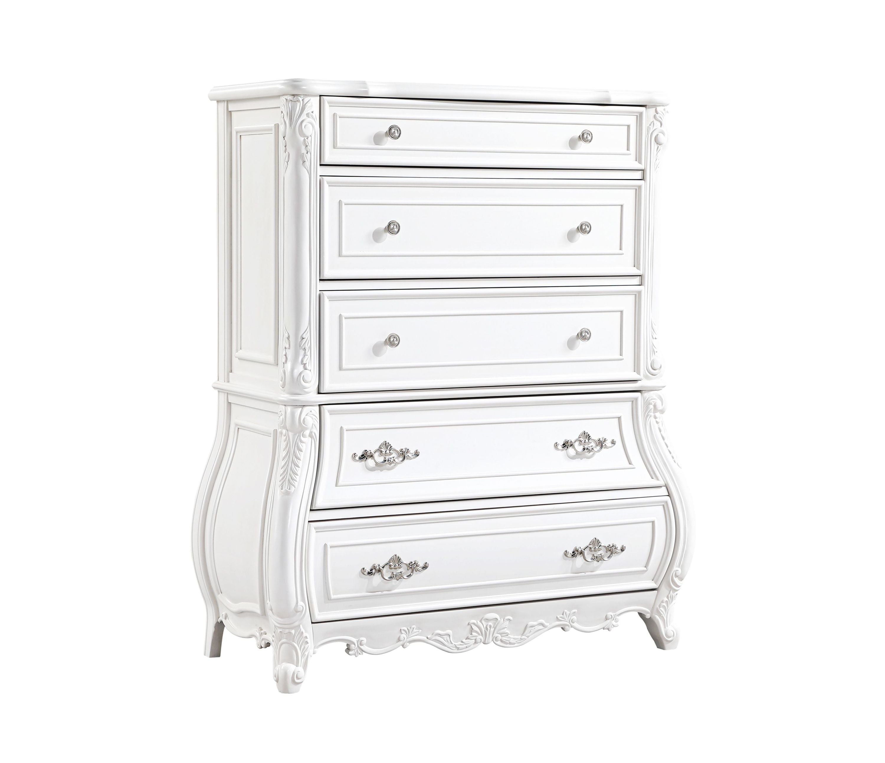 Opulence Modern Style 5 Pc Queen Bedroom Set Made with Wood in Pearl White