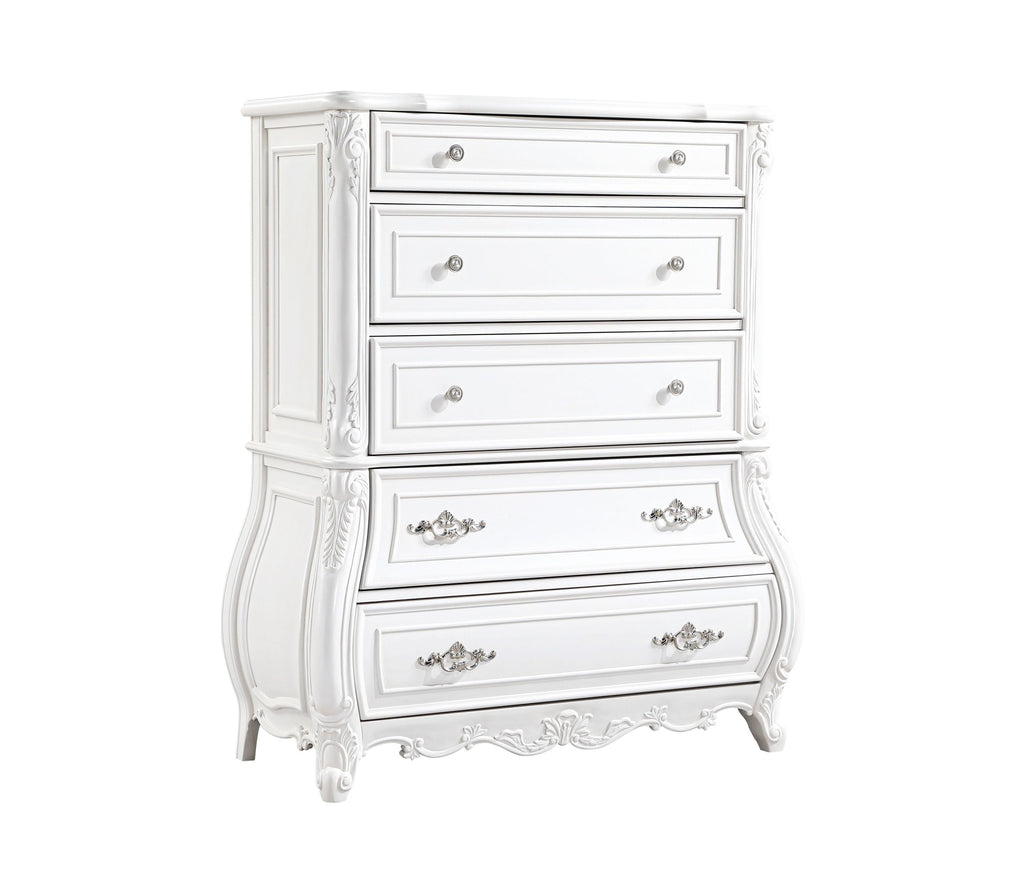 Opulence Modern Style 5 Pc King Bedroom Set Made with Wood in Pearl White