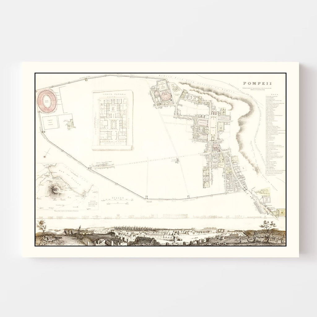 Vintage Map of Pompeii, Italy 1832