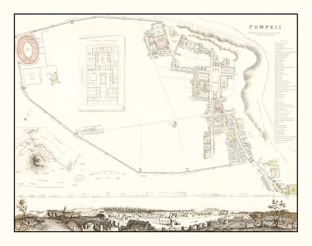 Vintage Map of Pompeii, Italy 1832