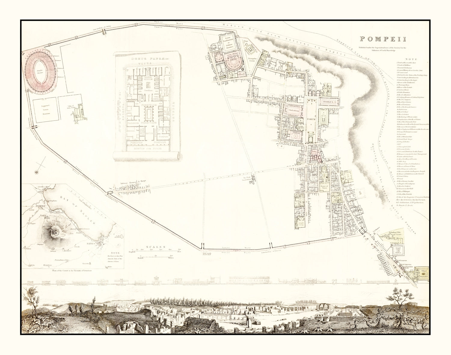 Vintage Map of Pompeii, Italy 1832